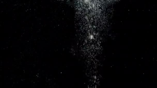 Četné malé vzduchové bubliny ve vodě stoupající na povrch na černém pozadí - Záběry, video