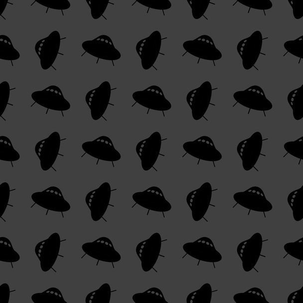 UFO web pictogram. platte ontwerp. naadloze grijs patroon. - Vector, afbeelding
