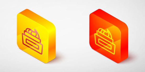 Izometrikus vonal Üvege körömlakk ikon elszigetelt szürke háttér. Sárga és narancssárga négyzet gomb. Vektor - Vektor, kép