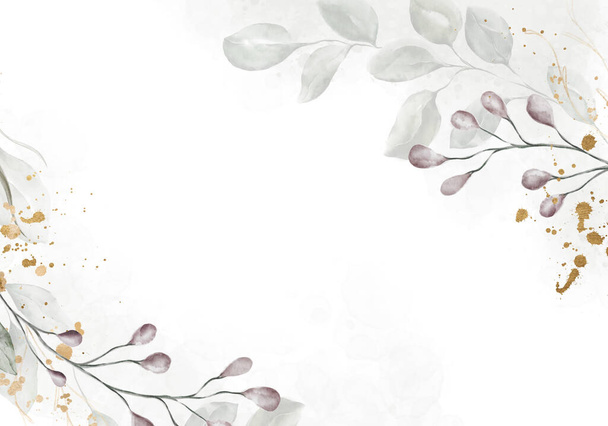Feuilles aquarelle pâle sur fond blanc - bannière botanique verticale. Aquarelle pastel florale, style vintage - Photo, image