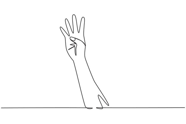 Single continuous line drawing hand count number four. Learn to count numbers. The concept of education for children. Nonverbal signs or symbols. One line draw graphic design vector illustration - Vector, Image