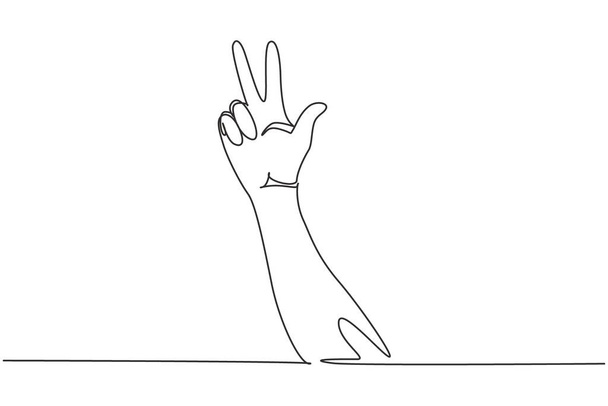 Один непрерывный рисунок линии, подсчитывающий знак руки. Третья рука на счету. Научись считать числа. Концепция образования. Невербальные знаки или символы. Графическая векторная иллюстрация - Вектор,изображение