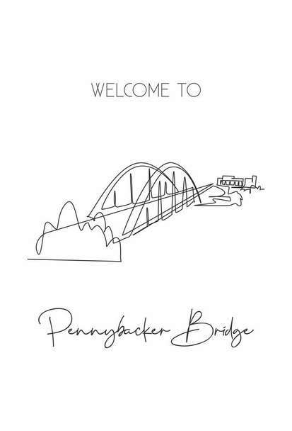 Постійна одна лінія малює хмарочос 360 Bridge Texas, Pennybacker Bridge. Чудова пам'ятка. Всесвітній ландшафтний туризм подорожує оздобленням плакатів на стінах. Однорядкове зображення векторного дизайну - Вектор, зображення
