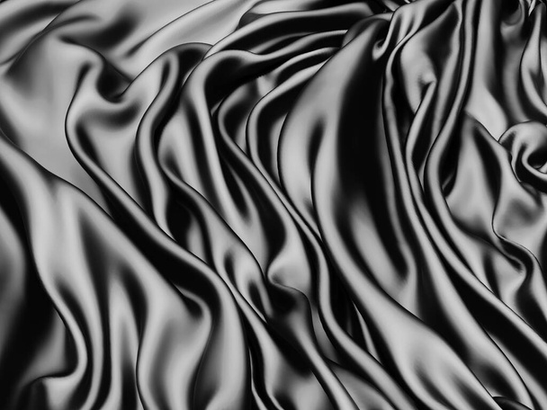 Abstract background luxury cloth waves. dark wavy soft wrinkled fabric. 3d render illustration - Foto, afbeelding