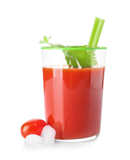 Glass of tasty bloody Mary cocktail on white background - Foto, Bild