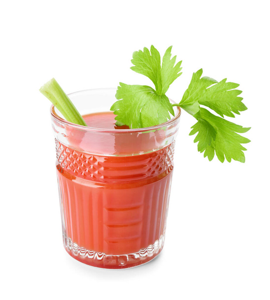 Glass of tasty bloody Mary cocktail on white background - Foto, Bild