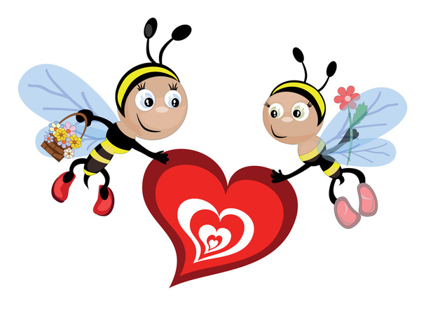 Insects bees with heart - Vektor, Bild