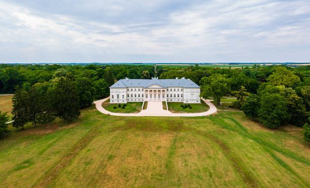 Aerial view about Festetics Castle in Deg which is the only classicist castle in Fejer County. The castle is surrounded by the largest English park in Hungary. - Photo, Image