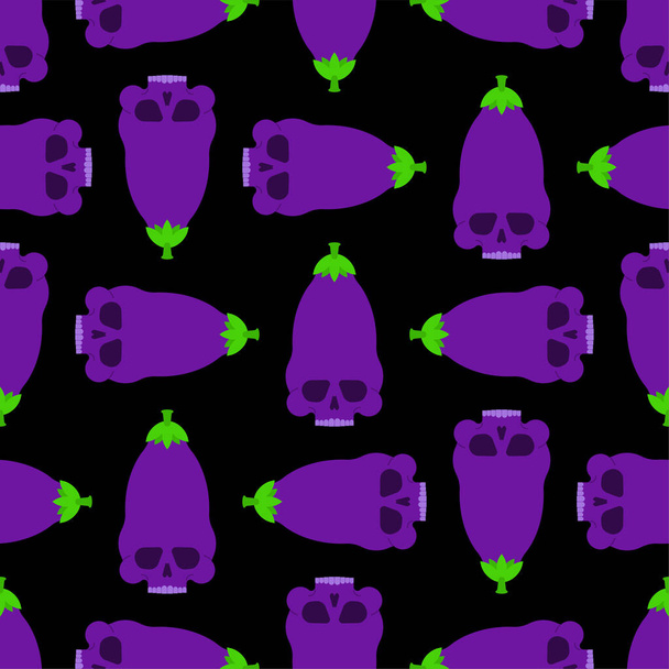 Skull eggplant pattern seamless. aubergine skeleton background. Deadly scary vegetable vector texture - Вектор, зображення