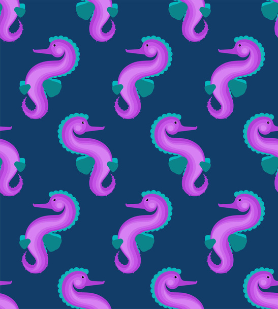 SeaHorse pattern seamless. Sea Horse vector background. Sea animal ornament - Vettoriali, immagini