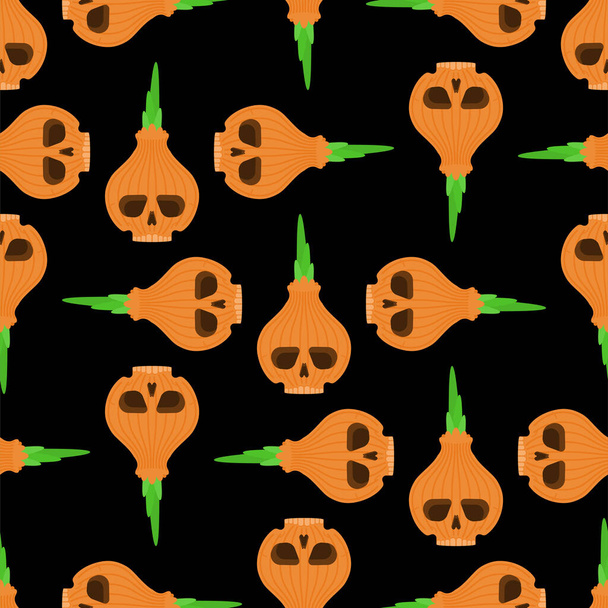 Skull onion pattern seamless. Bulb onions skeleton background. vector texture - Vektor, kép