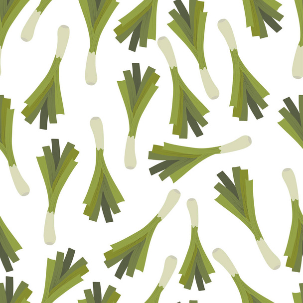 Hand drawn seamless pattern with green leek for wallpaper design. Vector isolated illustration. - Vektori, kuva