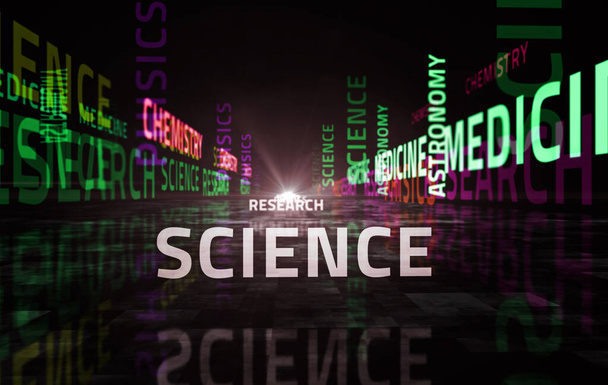 Science research and phisics abstract concept color text 3d illustration - Foto, Imagen