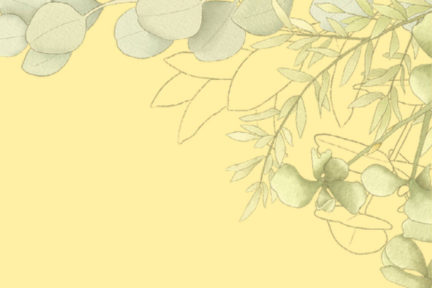An illustration of crawling and blooming plant branches isolated on a yellow backgroun - Foto, afbeelding
