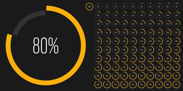 Set of circle percentage diagrams meters from 0 to 100 ready-to-use for web design, user interface UI or infographic - indicator with yellow - Vector, Image