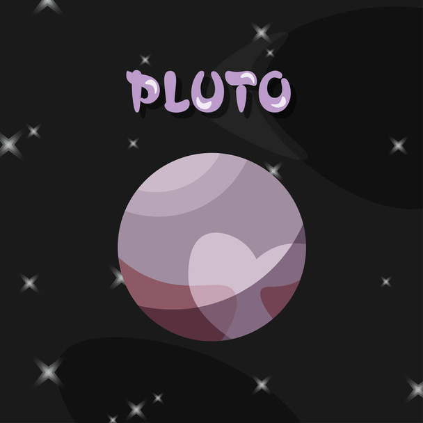Colorful cartoon planet Pluto isolated on space background. Vector flat illustartion. - Vector, Image