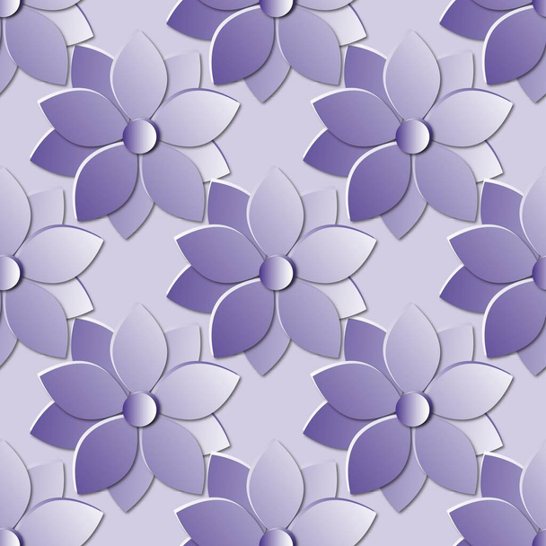 Fashion naadloos patroon met plastic bloemen gemaakt van gesneden papier. Bloem in de stijl van een bloeiende boom. Japanse sakura. Grafisch ontwerp. 3D illustratie. - Foto, afbeelding