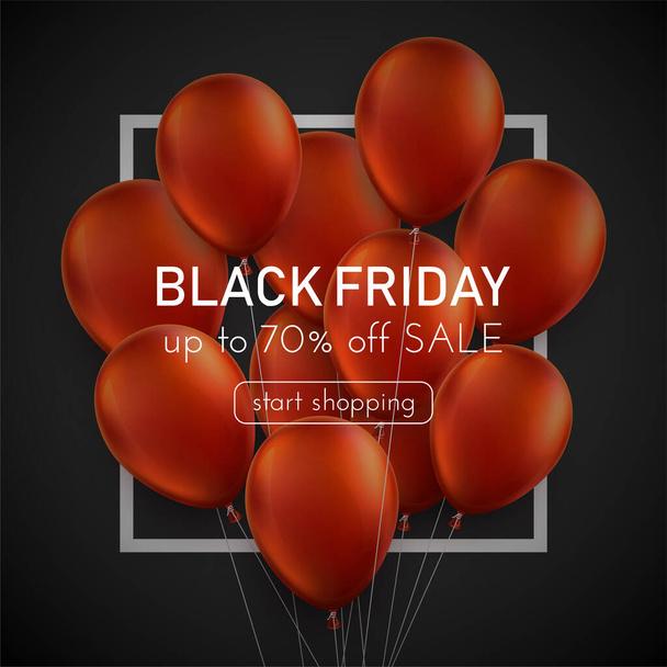 A bunch of red balloons with black friday sign. Vector illustration. - Vektor, kép