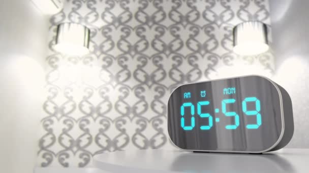 Wecker im Schlafzimmer klingelt am frühen Morgen laut - Filmmaterial, Video