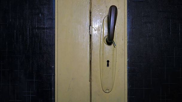  vieja manija de la puerta vintage, manija de una sola puerta en la puerta vieja - Foto, Imagen