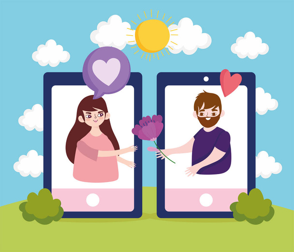 couple smartphone flirter - Vecteur, image