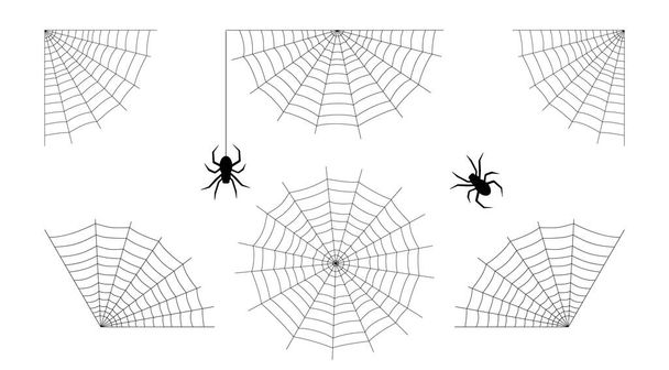 Örümcek ağları ve örümcekler kuruldu. Cadılar Bayramı tasarımı. - Vektör, Görsel