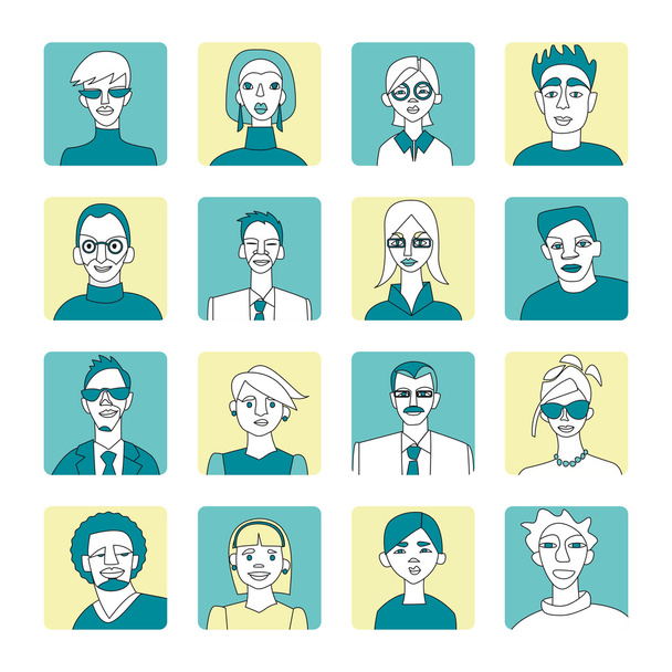 emberek avatar állítsa be a kék és a sárga - Vektor, kép