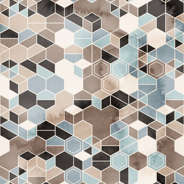 Bezešvé grungy šestiúhelník vzor izometrické geometrie netto tisk - Fotografie, Obrázek