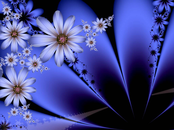 Blue fractal illustration background with flower. Creative element for design.Original digital artwork with place for text - Fotografie, Obrázek