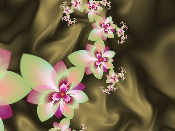 Original fractal image with green  flowers. Template with place for inserting your text. Fractal art as background - Photo, Image