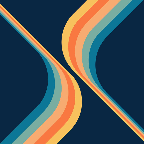Ilustración abstracta del diseño de alas de estilo retro en colores amarillo, naranja, turquesa, azul sobre fondo azul marino - Foto, Imagen