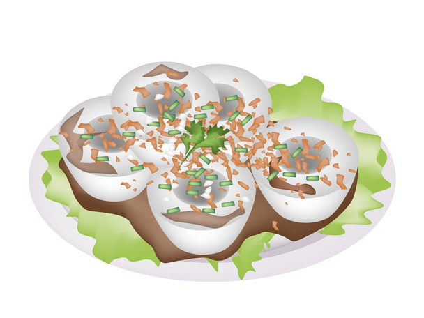 Herkullinen höyrytetty riisi Pudding hapan kastike
 - Vektori, kuva