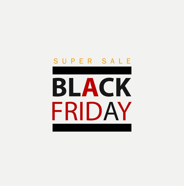 Black Friday Sale banner template for web, print design production. White contrast background. Vector illustration. Black shape and red and black text. Supersale in weekend shopping. - Vektori, kuva
