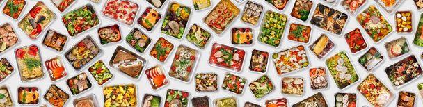 Creative Banner pro dodávky potravin s připravených zdravých jídel ve fóliových kontejnerech - Fotografie, Obrázek