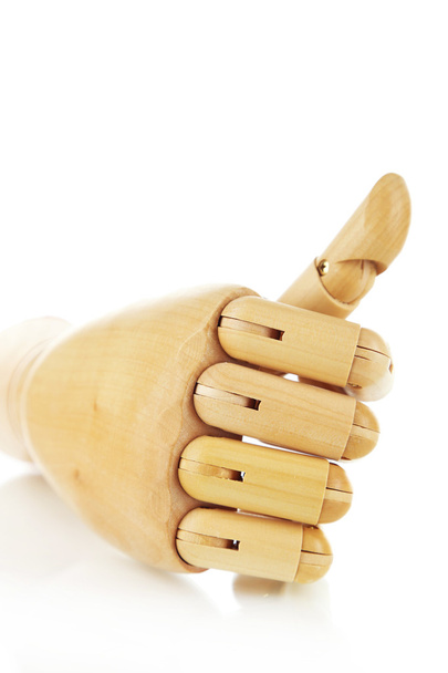 Wooden hand isolated on white - 写真・画像