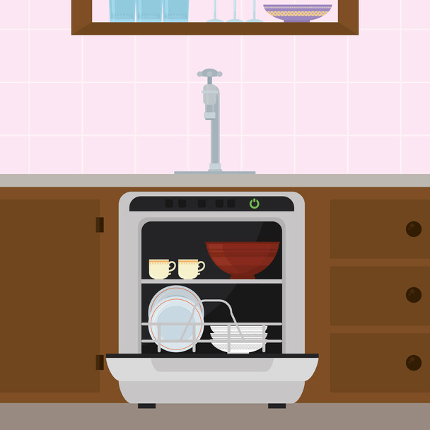 дизайн кухонної посудомийної машини
 - Вектор, зображення