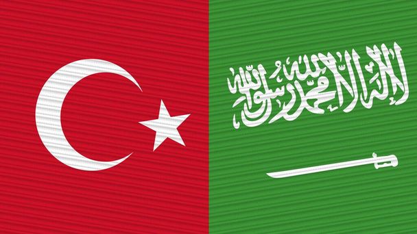 Saudi Arabia and Turkey Flags Together Fabric Texture Illustration - Photo, Image
