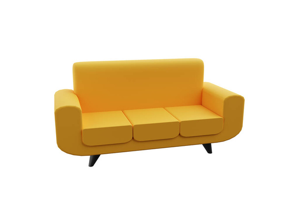 Żółta sofa 3d ilustracja izolowana na białym tle. Izolowana sofa 3d ilustracji. - Zdjęcie, obraz