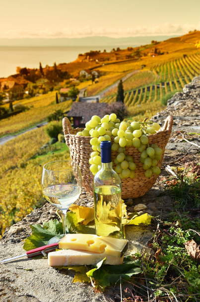 Wineglass and basket of grapes. - Photo, Image
