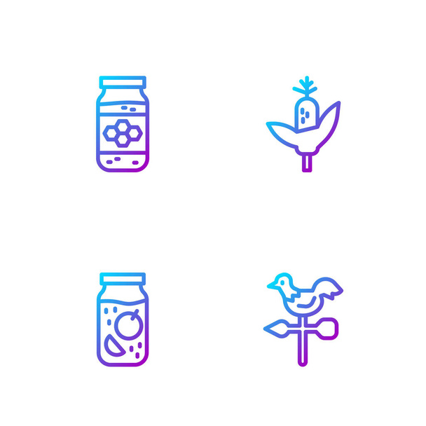 Set line Rooster weather vane, Jam jar, Jar of honey and Corn. Gradient color icons. Vector - Vector, Image