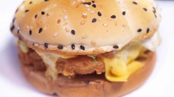 deliziosa rotazione hamburger da vicino - Filmati, video