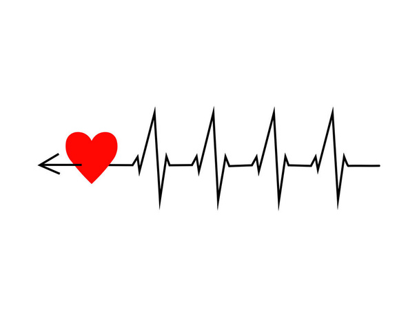 Graficzny ecg z czerwonym sercem. Wykonano echokardiogram serca. Bicie serca na ecg. Serce bije jak serce. Wektor zapasów - Wektor, obraz