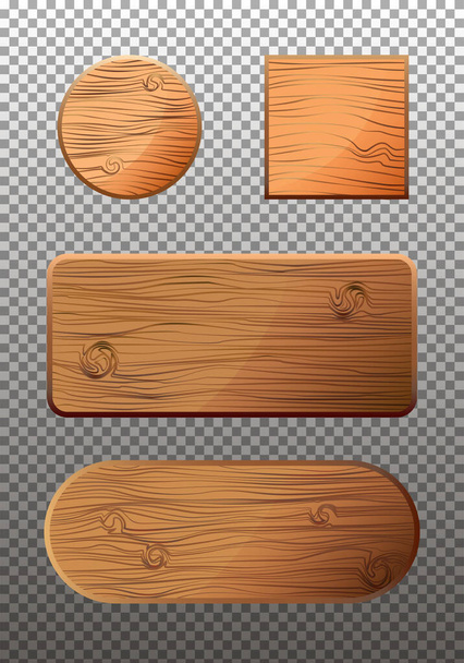 Flat design of wooden road sign. Wood empty signboard, plank and plaque isolated on transparent background. Vector illustration. - Vector, Image