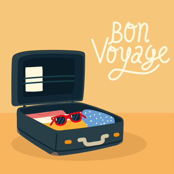 bon voyage open suitcase travel - Vektor, kép