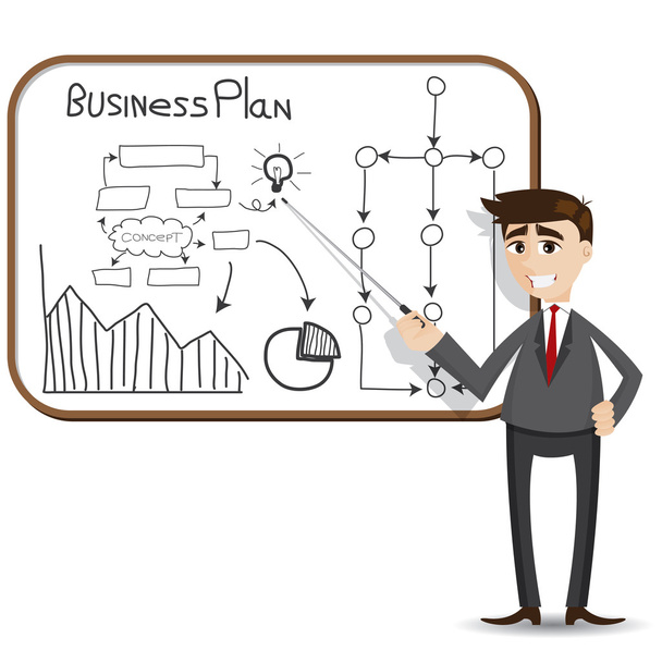 cartoon businessman presentation with business plan - Vector, Image