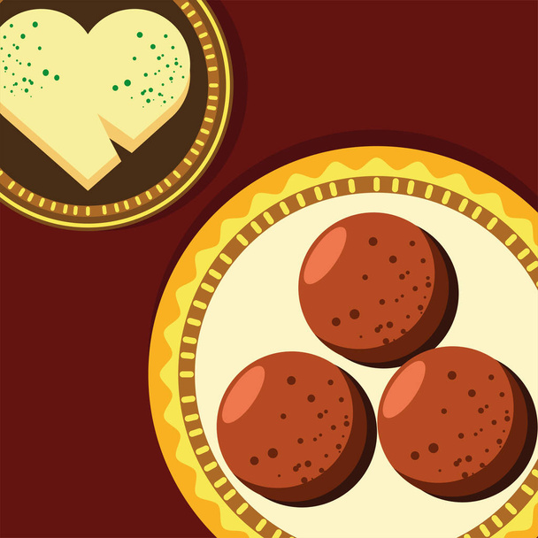 cookies and cheese on dish - Vector, Image