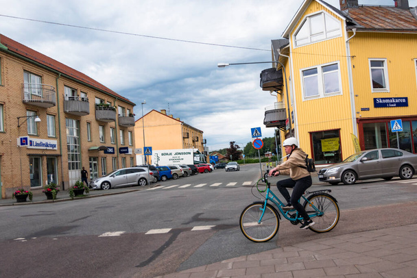 Amal, Sweden  A bicyclist on the street, - 写真・画像