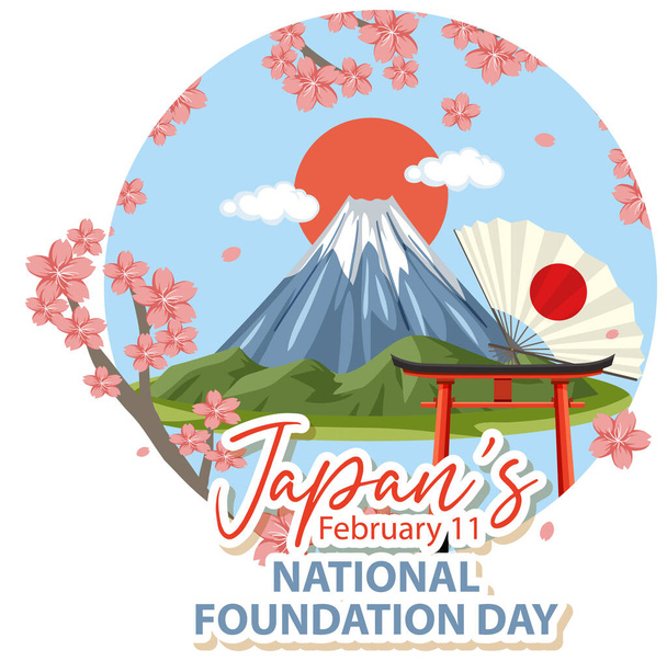 Bandiera della Giornata Nazionale della Fondazione Giapponese con illustrazione Monte Fuji - Vettoriali, immagini