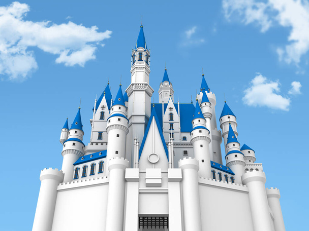 Європейський замок з синім дахом, 3D ілюстрація - Фото, зображення