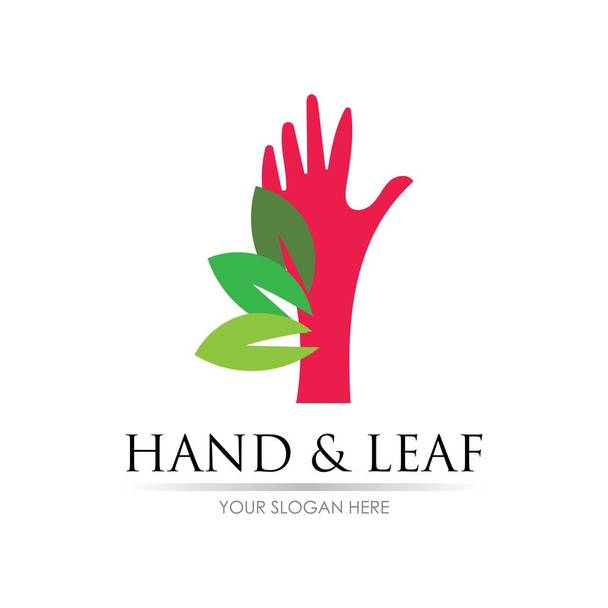 Hand und Blatt Logo Vektor Illustration Design-Vorlage - Vektor, Bild